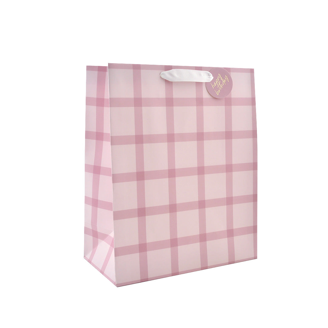Lge Gift Bag - Pink Check